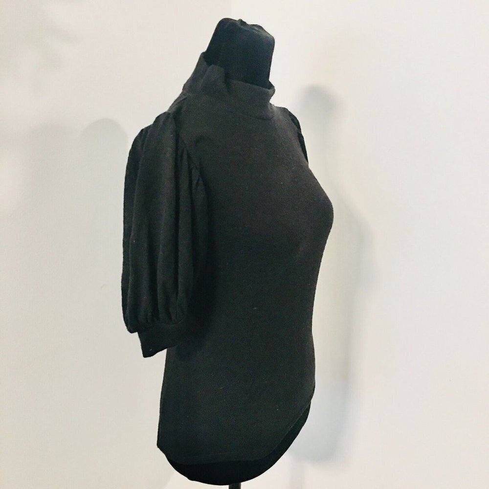 FREE PEOPLE Black Knit Puff Short Sleeve Turtleneck Medium (Fits Like a Small) - Picture 3 of 7